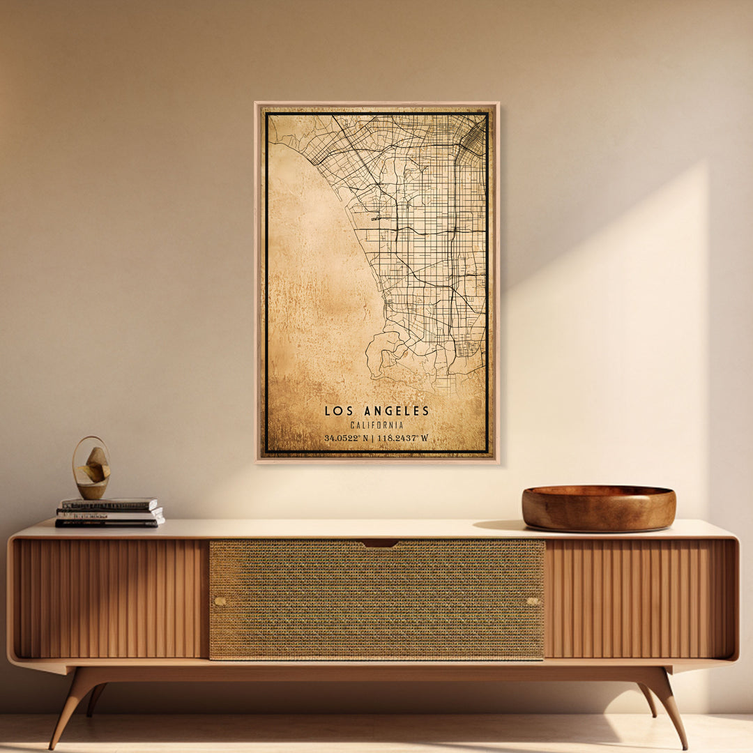 Los Angeles Vintage Map Print | Los Angeles Map | California Map Art | Los Angeles City Road Map Poster | Distressed / Retro LA Street Art