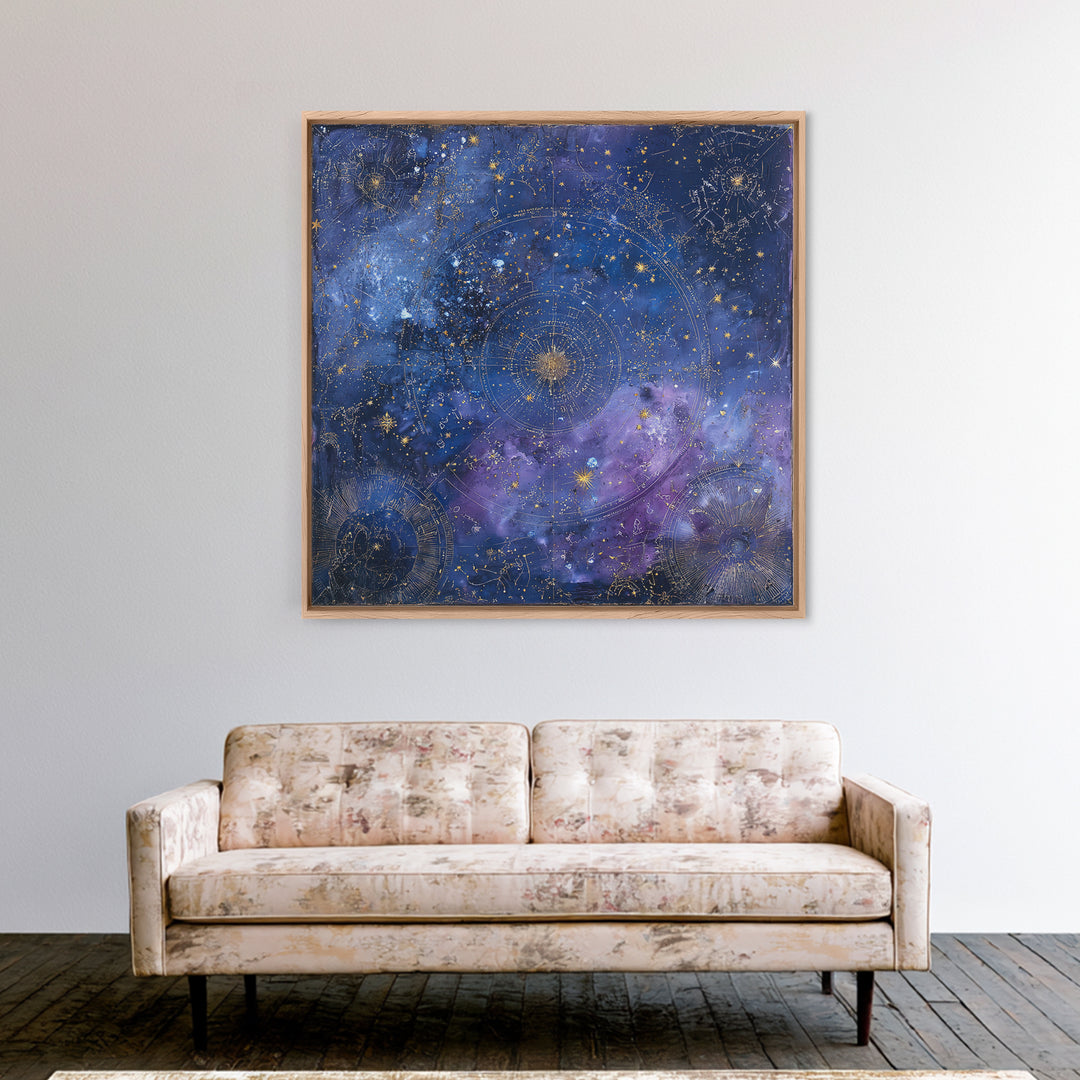 Blue Star Map Canvas Print, Celestial Art, Boho Wall Decor, Living Room Decor, Oil Painting, Celestial, Boho Art, Space Art, CEL-1x1-22
