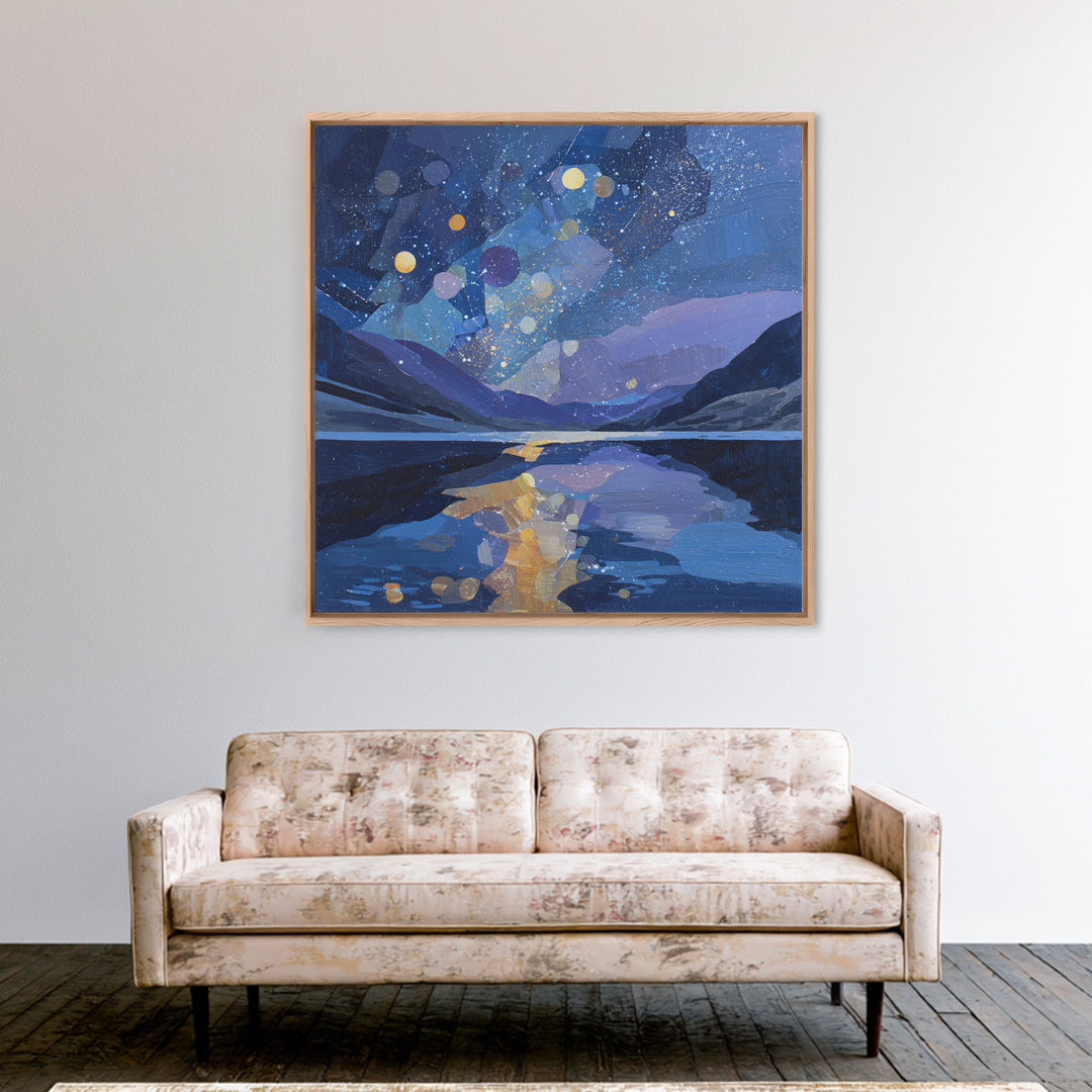 Night Sky over a Quiet Mountain Lake Canvas Print, Celestial Art, Printable Art, Living Room Decor, Fine Art, Celestial, CEL-1x1-3