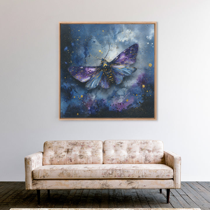 Celestial Moth with Moon Markings Framed Canvas Print, Celestial Art, Downloadable Prints, Living Room Decor, Abstract Art, CEL-1x1-66
