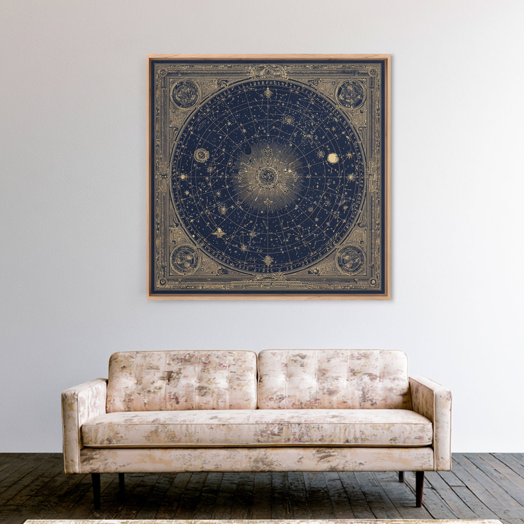 Gold Constellation Map on Deep Navy Texture Framed Canvas Print, Celestial Art, Printable Art, Living Room Decor, Celestial, CEL-1x1-8