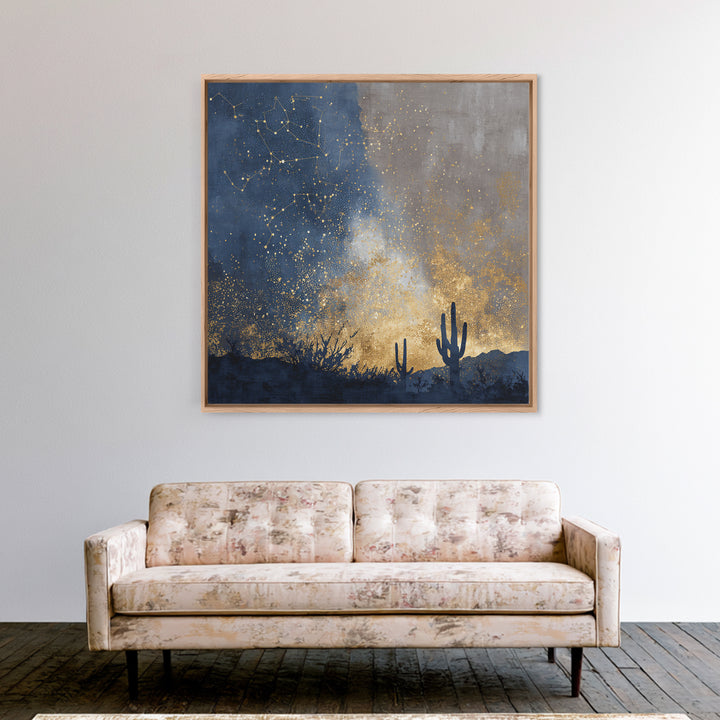 Starry Desert Sky Framed Canvas Print, Celestial Art, Neutral Decor, Living Room Decor, Oil Painting, Celestial, Wall Art, CEL-1x1-83