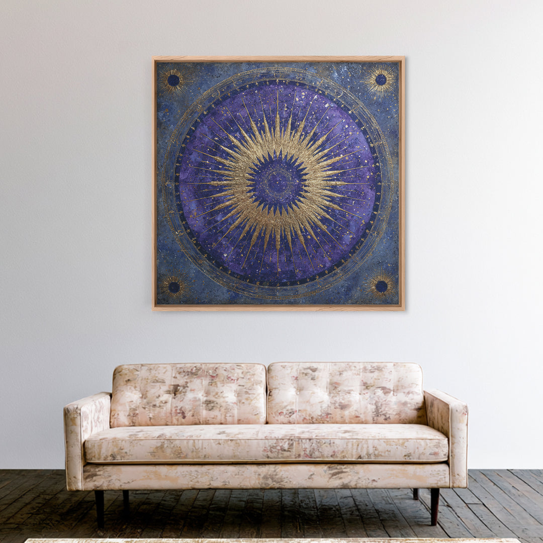 Sunburst Medallion with Ornate Rays Canvas Print, Celestial Art, Fantasy Art, Living Room Decor, Fine Art, Celestial, CEL-1x1-85