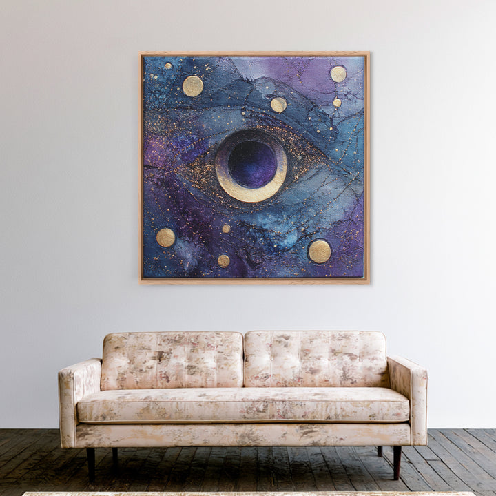 Mystic Eye Surrounded by Moons and Constellations Framed Canvas Print, Celestial Art, Art Print, Living Room Decor, Celestial, CEL-1x1-88