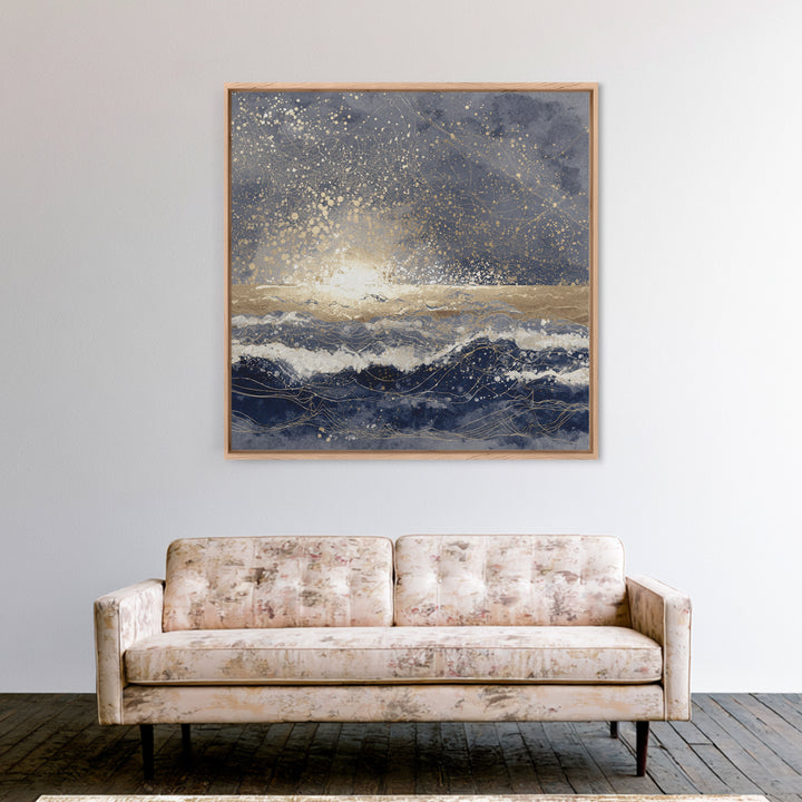 Golden Sun over Abstract Ocean Waves Canvas Print, Celestial Art, Fantasy Art, Living Room Decor, Fine Art, Celestial, CEL-1x1-95