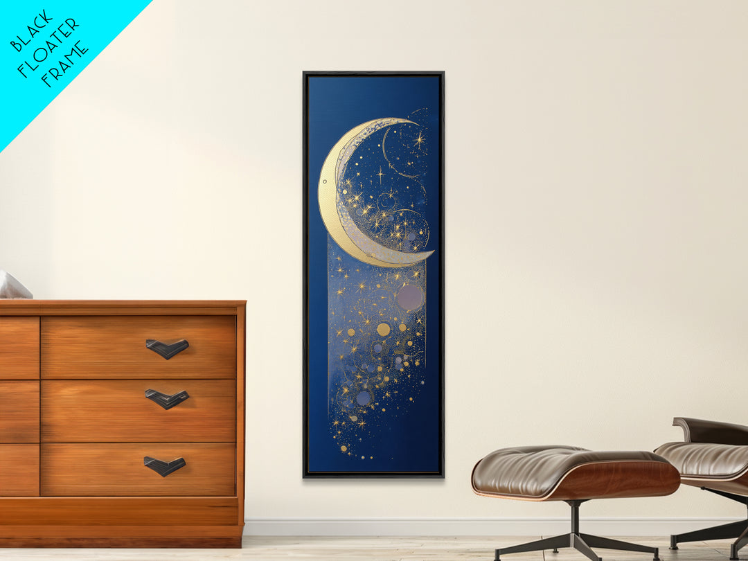 Crescent Moon Cradling a Cluster of Stars Canvas Print, Celestial Art, Minimalist Art, Living Room Decor, Fine Art, Celestial, CEL-1x3-13