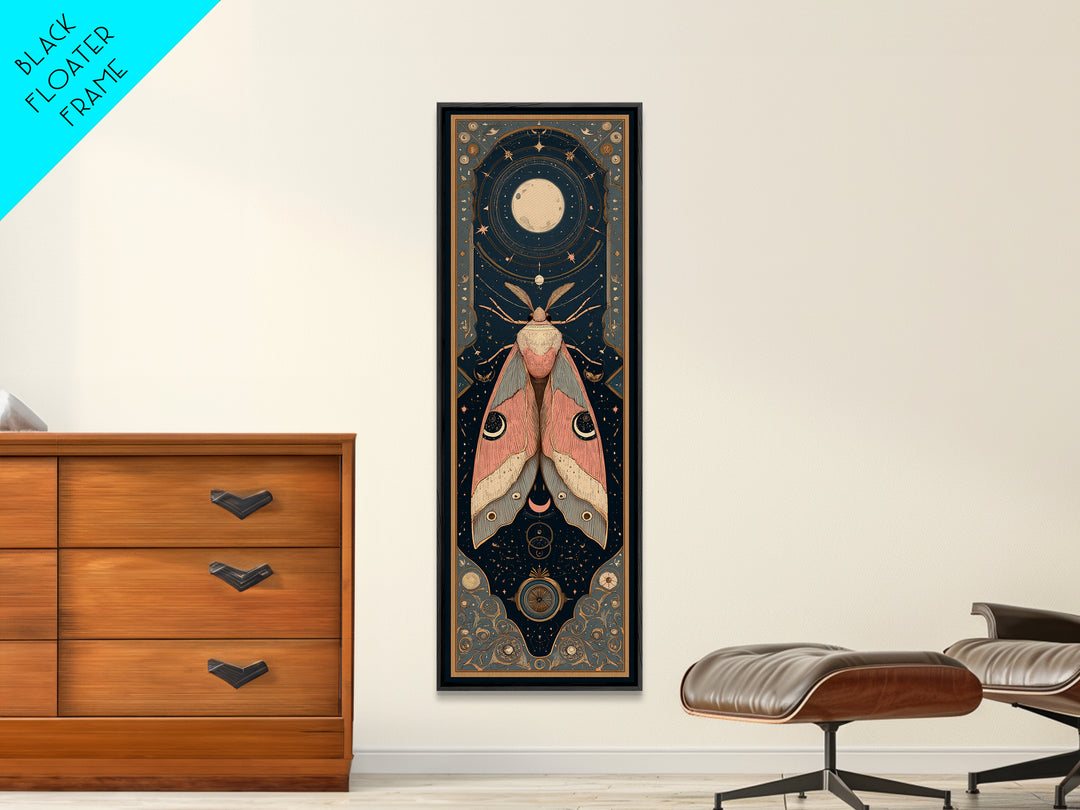 Celestial Moth with Moon Markings Framed Canvas Print, Celestial Art, Celestial Decor, Living Room Decor, Oil Painting, CEL-1x3-30