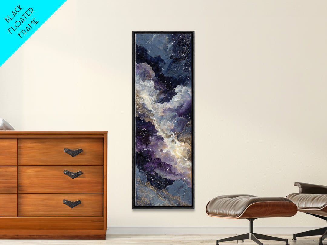 Moonlit Cloudscape with Silver Highlights Framed Canvas Print, Celestial Art, Fantasy Art, Living Room Decor, Oil Painting, CEL-1x3-45