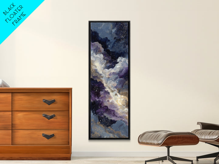 Moonlit Cloudscape with Silver Highlights Framed Canvas Print, Celestial Art, Fantasy Art, Living Room Decor, Oil Painting, CEL-1x3-45