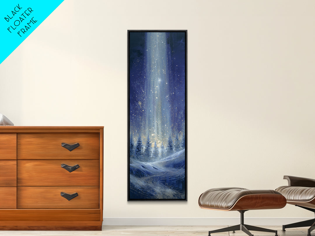 Aurora Borealis over Snowy Pines Framed Canvas Print, Celestial Art, Boho Art, Living Room Decor, Fine Art, Celestial, CEL-1x3-53