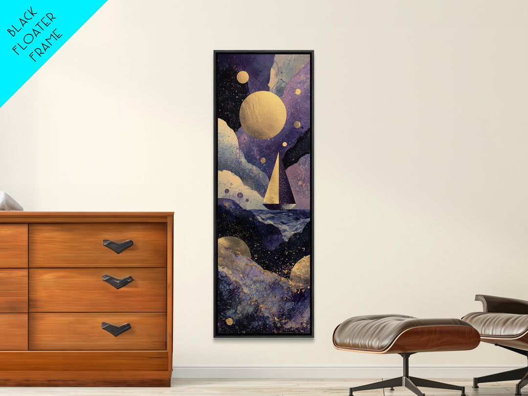Tiny Sailboat Beneath a Huge Moon Canvas Print, Celestial Art, Modern Decor, Living Room Decor, Fine Art, Celestial, Home Decor, CEL-1x3-7