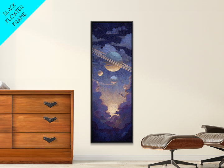 Glowing Planet with Rings and Tiny Moons Canvas Print, Celestial Art, Modern Decor, Living Room Decor, Oil Painting, Celestial, CEL-1x3-90