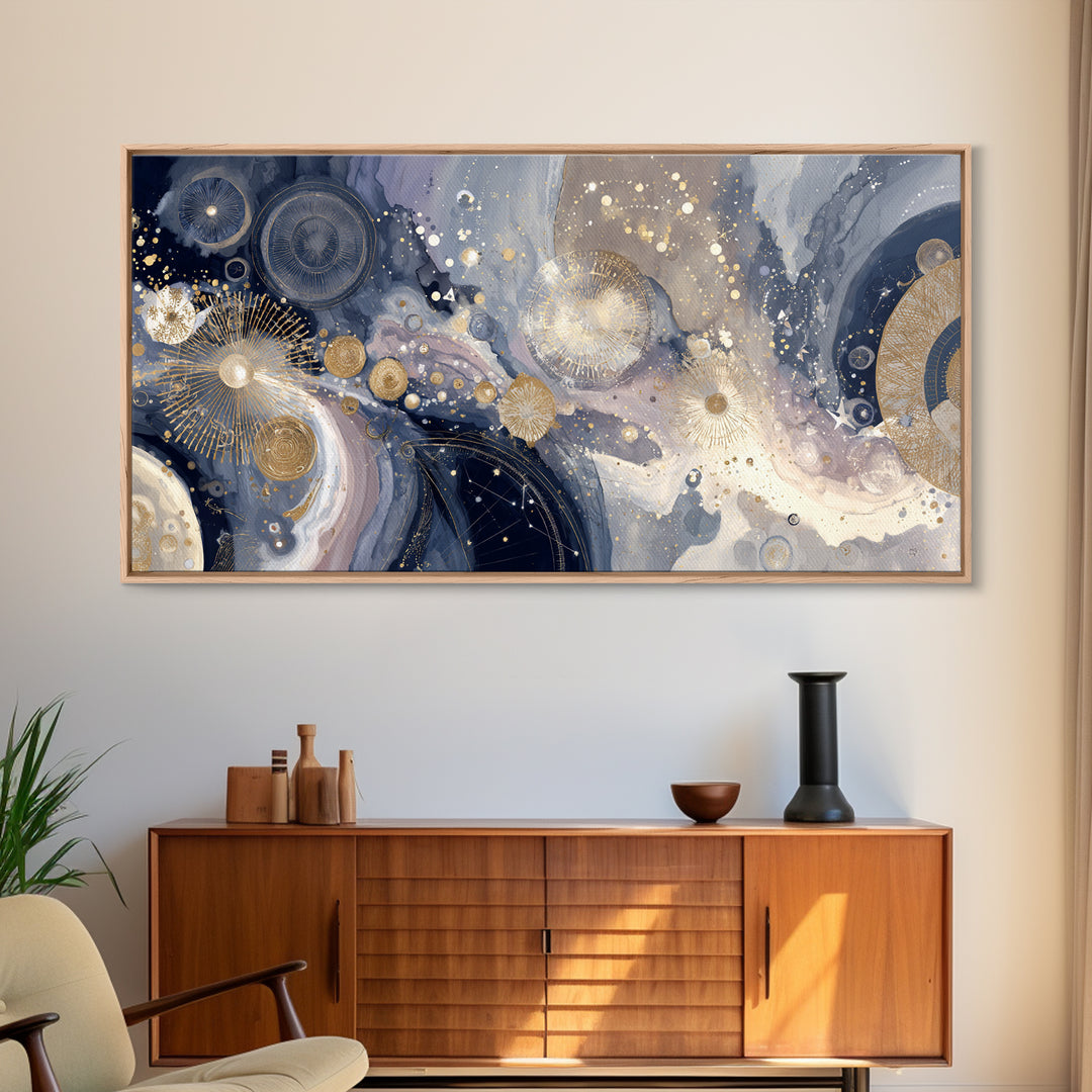 Astronaut Helmet Reflecting a Field of Stars Framed Canvas Print, Celestial Art, Mushroom Decor, Living Room Decor, Celestial, CEL-2x1-11