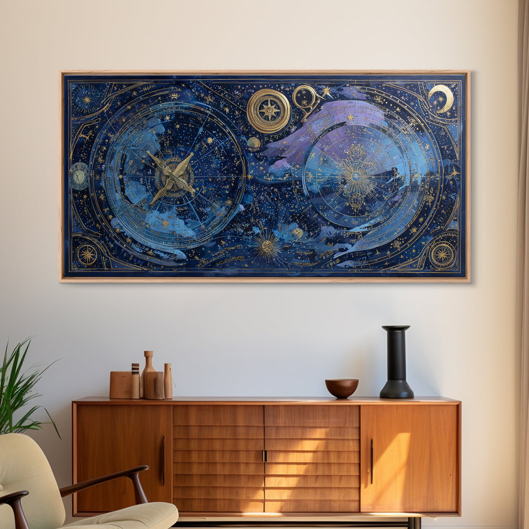 Blue Star Map Framed Canvas Print, Celestial Art, Gallery Decor, Living Room Decor, Fine Art, Celestial, Minimalist Decor, CEL-2x1-18