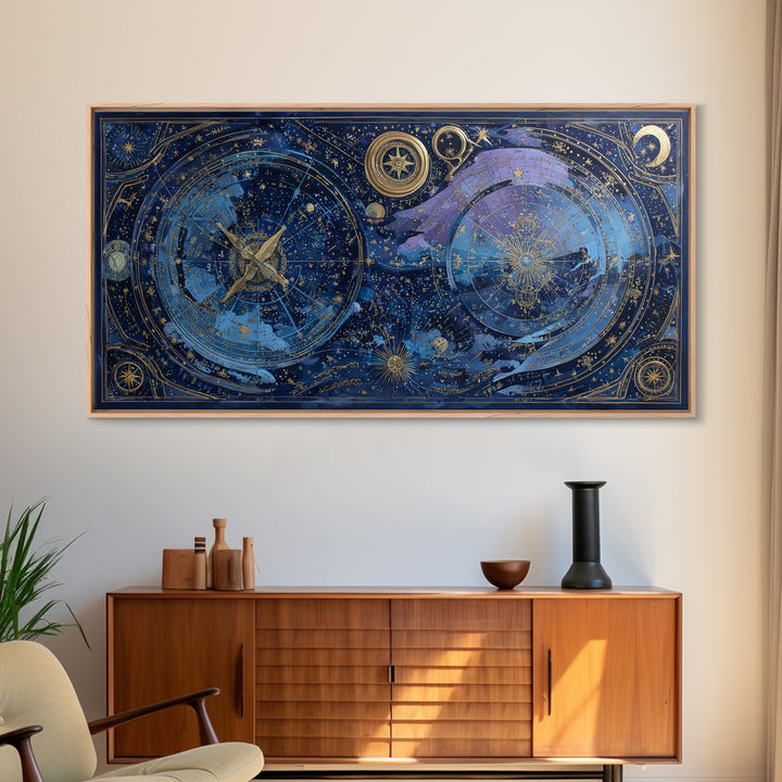 Blue Star Map Framed Canvas Print, Celestial Art, Gallery Decor, Living Room Decor, Fine Art, Celestial, Minimalist Decor, CEL-2x1-18