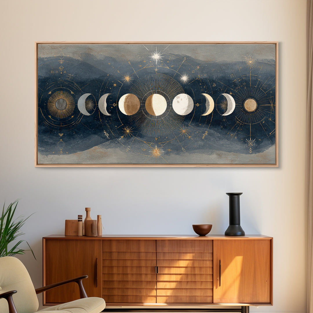 Twelve Small Moons Arranged as Elegant Pattern Canvas Print, Celestial Art, Fine Art Print, Living Room Decor, Celestial, CEL-2x1-20