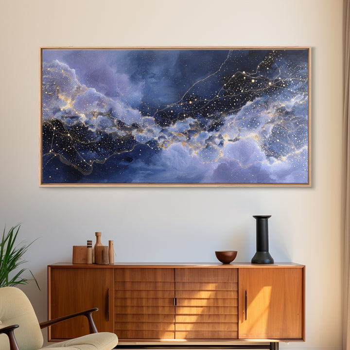 Moonlit Cloudscape with Silver Highlights Canvas Print, Celestial Art, Home Decor, Living Room Decor, Oil Painting, Celestial, CEL-2x1-53