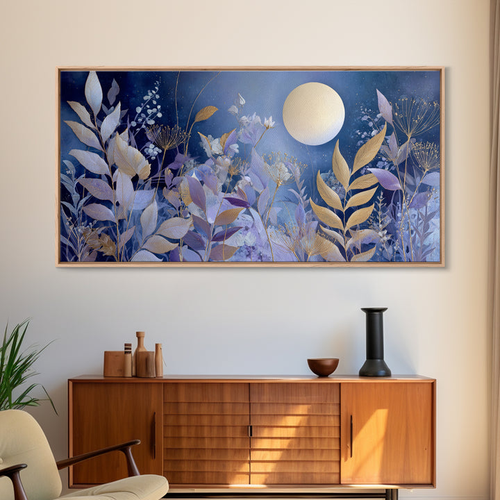 Lunar Phase Arc Above Delicate Botanicals Canvas Print, Celestial Art, Printable Art, Living Room Decor, Celestial, CEL-2x1-72