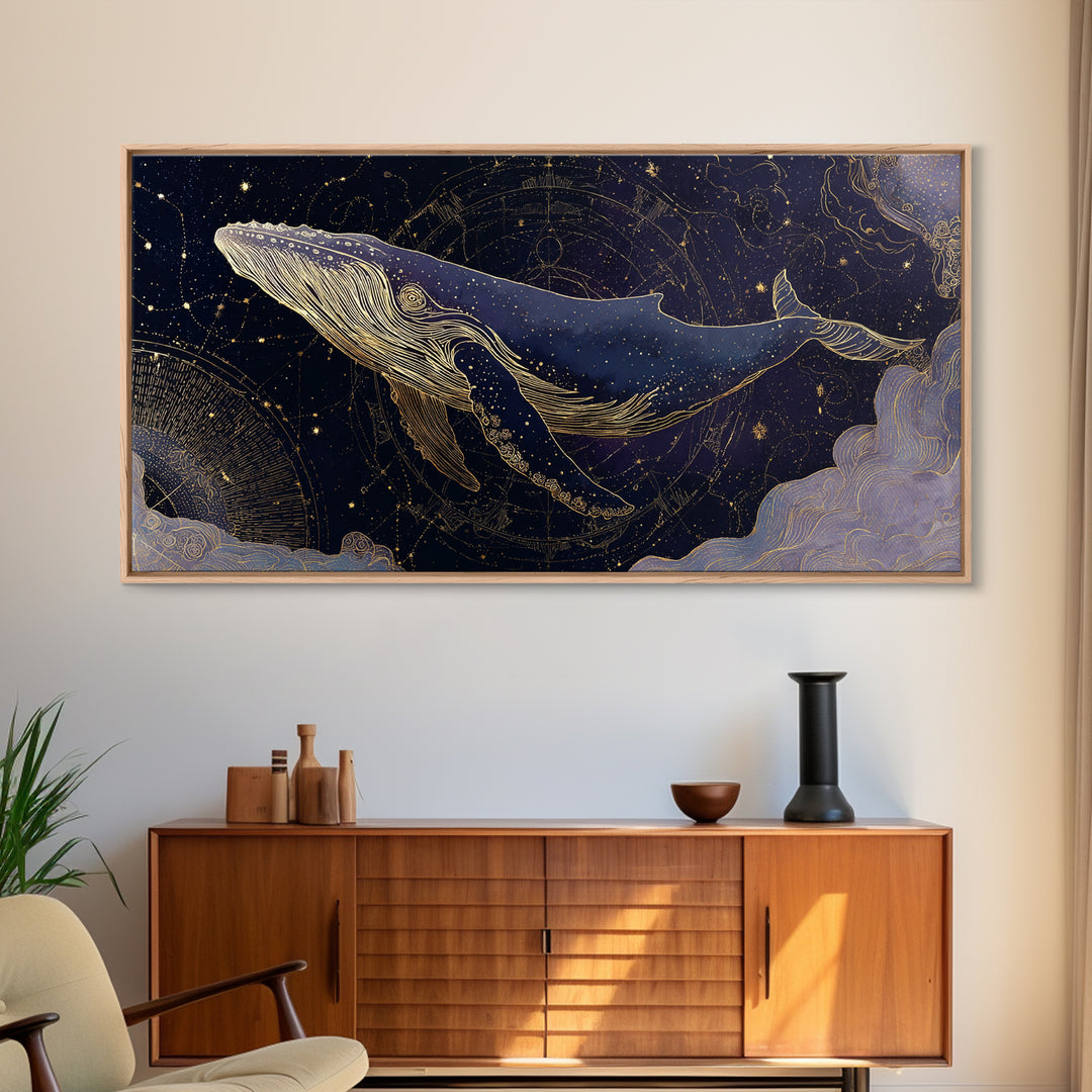 Cosmic Whale Swimming Through a Star Field Canvas Print, Celestial Art, Wall Art, Living Room Decor, Fine Art, Celestial, CEL-2x1-73