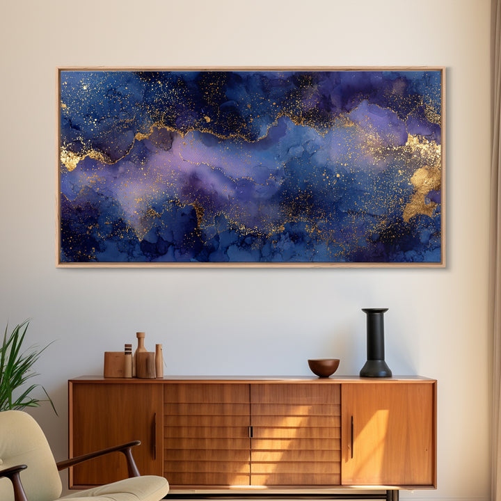 Gold Constellation Map on Deep Navy Texture Canvas Print, Celestial Art, Retro Wall Art, Living Room Decor, Fine Art, Celestial, CEL-2x1-76