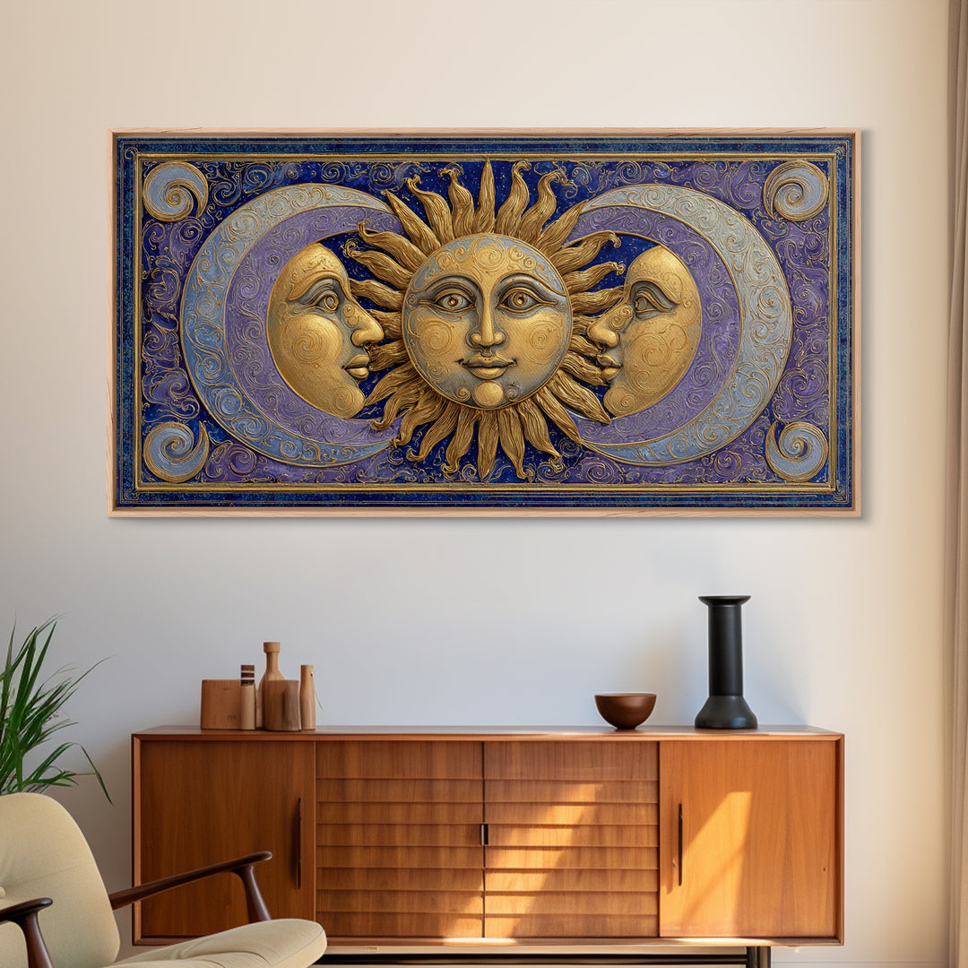 Sun and Moon Faces Canvas Print, Celestial Art, Minimalist Decor, Living Room Decor, Fine Art, Celestial, Boho Wall Art, CEL-2x1-94