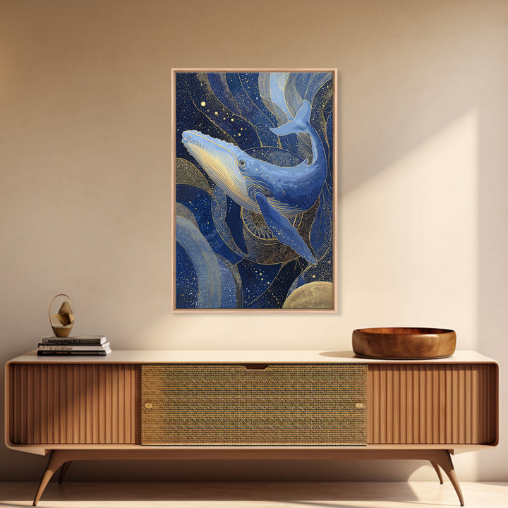Cosmic Whale Swimming Through a Star Field Framed Canvas Print, Celestial Art, Room Decor, Living Room Decor, Celestial, CEL-2x3-13