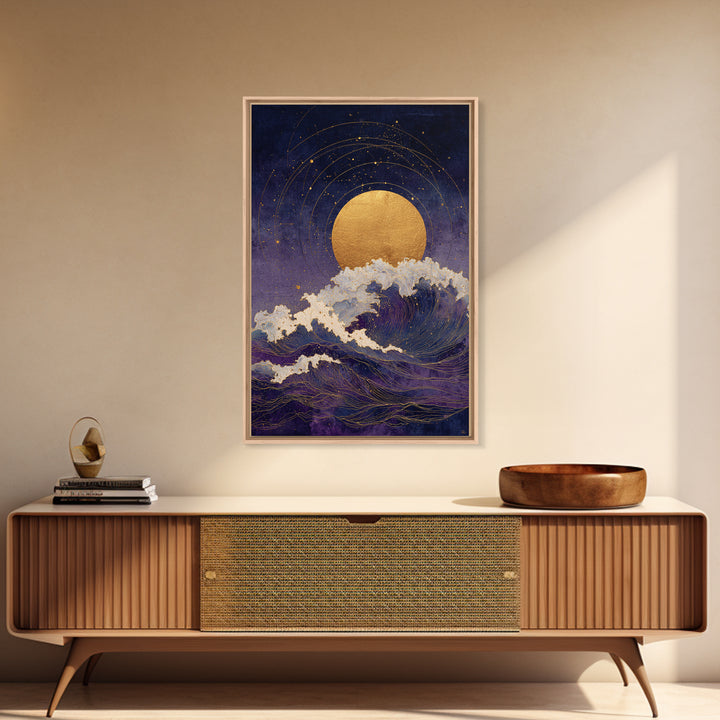 Golden Sun over Abstract Ocean Waves Canvas Print, Celestial Art, Statement Artwork, Living Room Decor, Fine Art, Celestial, CEL-2x3-79
