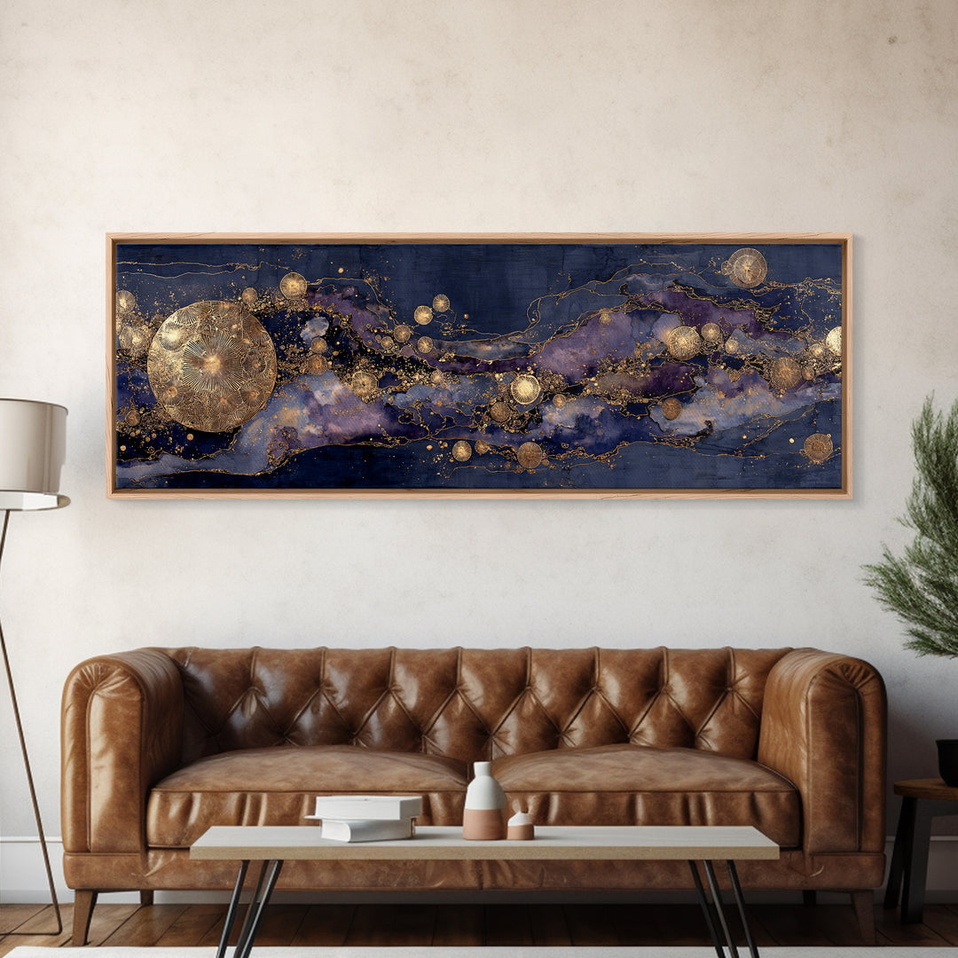Gold Constellation Map on Deep Navy Texture Canvas Print, Celestial Art, Boho Art, Living Room Decor, Fine Art, Celestial, CEL-3x1-24
