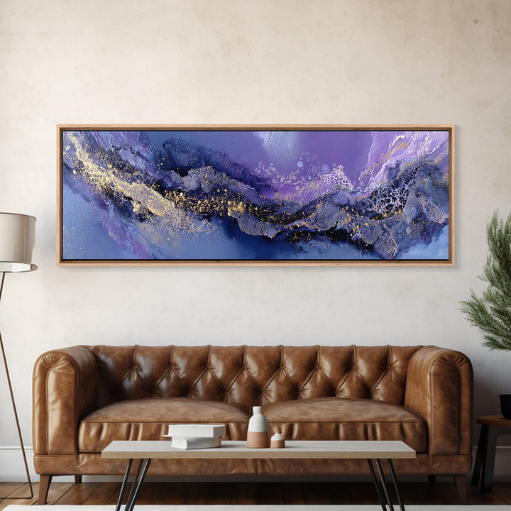Dreamlike Comet Crossing a Violet Sky Framed Canvas Print, Celestial Art, Space Art, Living Room Decor, Oil Painting, Celestial, CEL-3x1-28