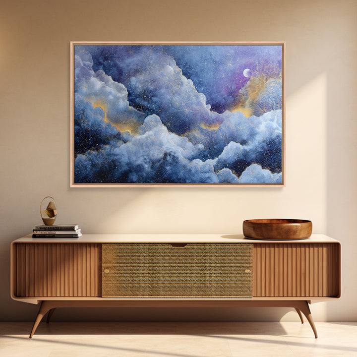 Moonlit Cloudscape with Silver Highlights Canvas Print, Celestial Art, Printable Art, Living Room Decor, Celestial, CEL-3x2-13
