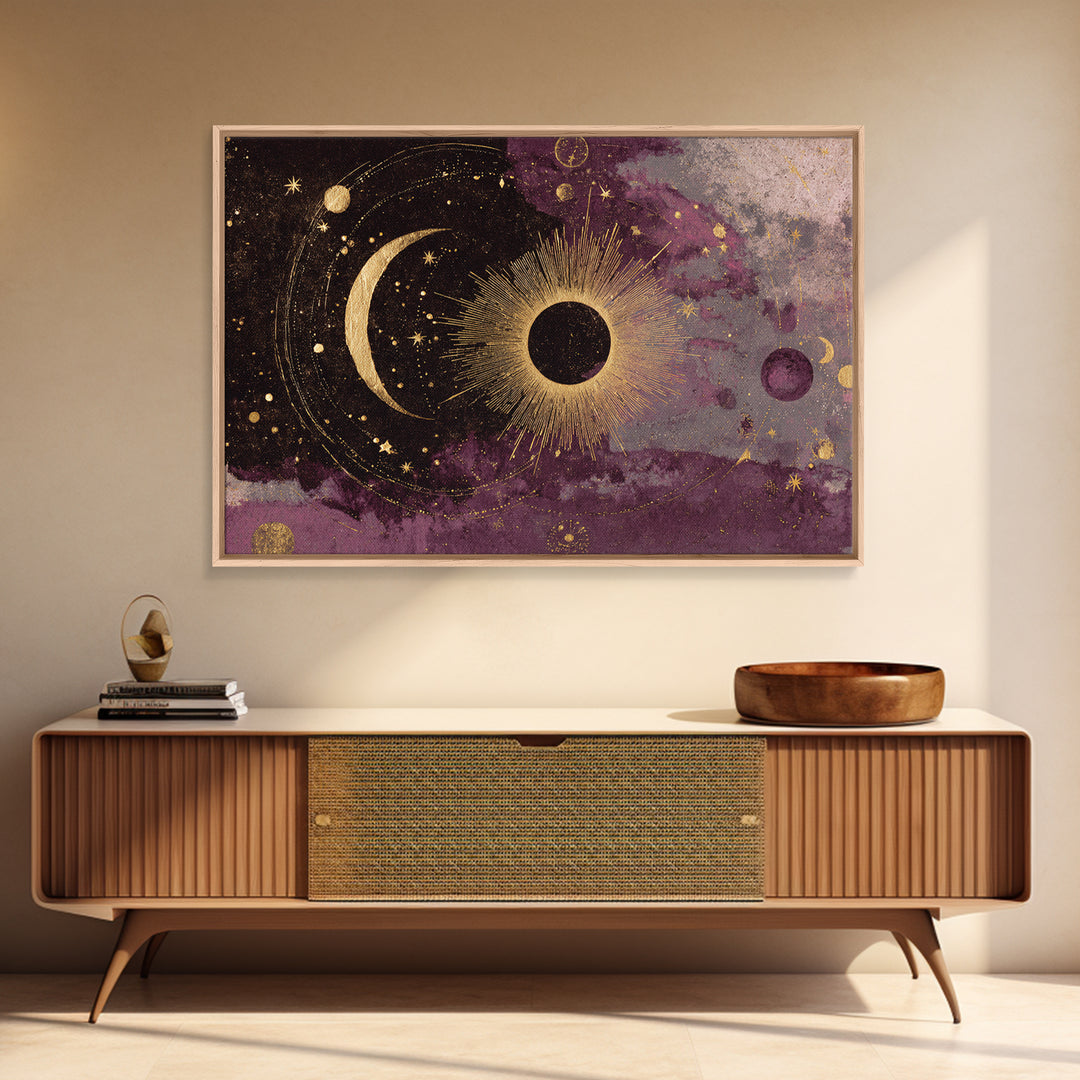 Eclipse Scene with Radiant Corona Framed Canvas Print, Celestial Art, Home Decor, Living Room Decor, Fine Art, Celestial, CEL-3x2-14