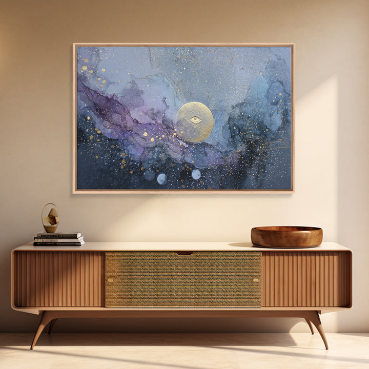 Mystic Eye Surrounded by Moons and Constellations Framed Canvas Print, Celestial Art, Art Deco, Living Room Decor, Celestial, CEL-3x2-20