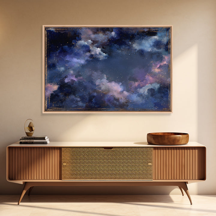 Galaxy Swirl with Jewel Tone Nebula Clouds Framed Canvas Print, Celestial Art, Digital Print, Living Room Decor, Celestial, CEL-3x2-24