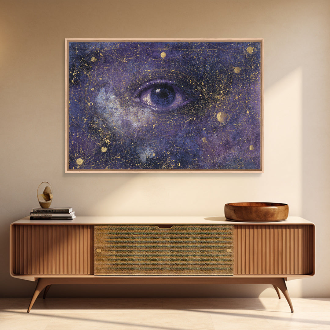 Mystic Eye Surrounded by Moons and Constellations Canvas Print, Celestial Art, Minimalist Art, Living Room Decor, Celestial, CEL-3x2-92