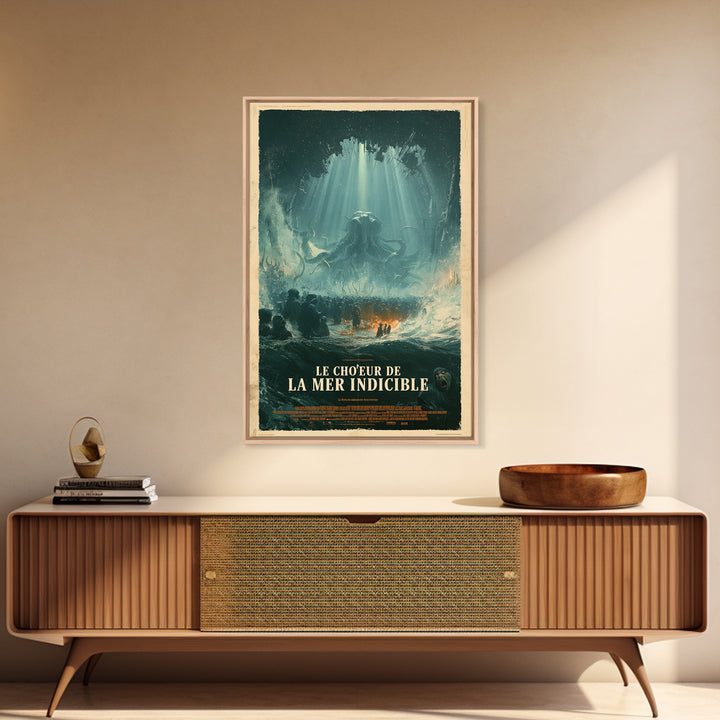 The Choir Of The Eldritch Sea, French Language Horror Movie Poster, 1960s Horror Art, Eldritch Cinema Wall Art, Framed Canvas Print