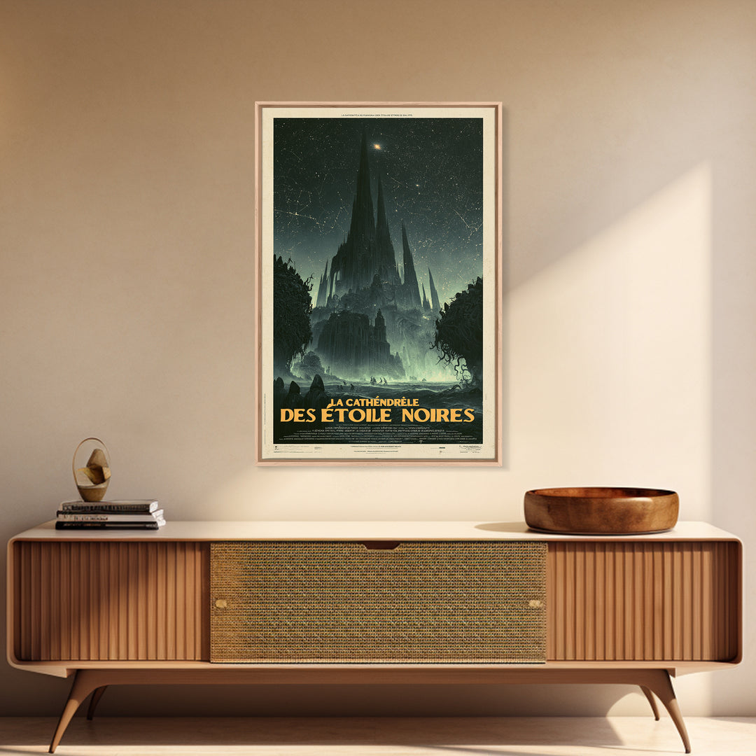 The Cathedral Of Black Stars, French Language Horror Movie Poster, 1960s Horror Art, Eldritch Cinema Wall Art, Framed Canvas Print
