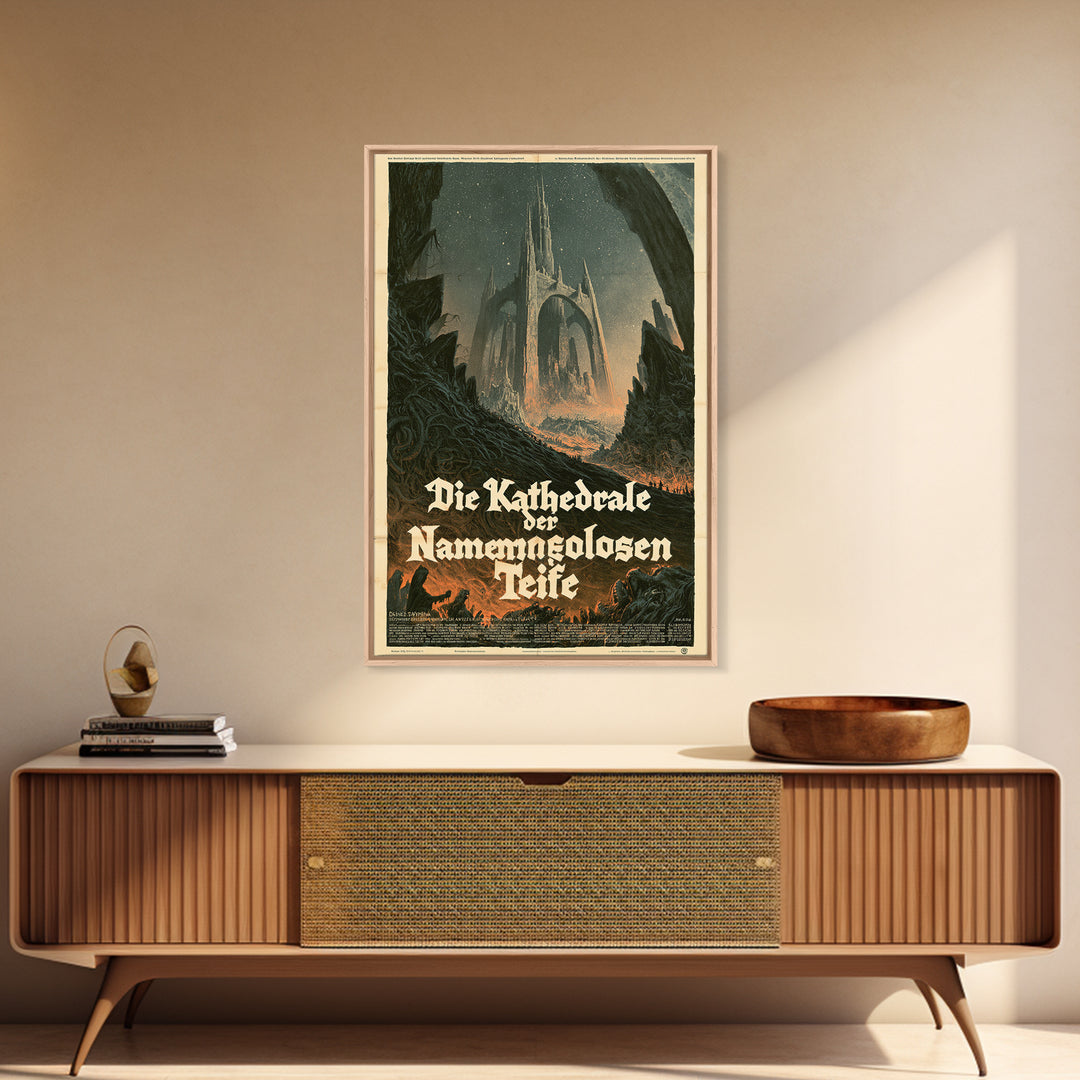 The Cathedral Of The Nameless Deep, German Language Horror Movie Poster, 1960s Horror Art, Eldritch Cinema Wall Art, Framed Canvas Print
