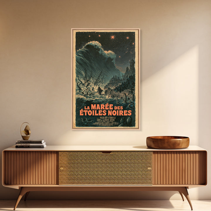 The Tide Of Black Stars, French Language Horror Movie Poster, 1960s Horror Art, Gothic Cinema Wall Art, Framed Canvas Print