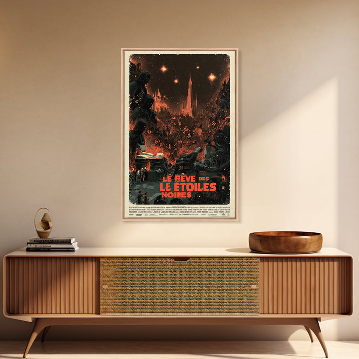 The Dream Of Black Stars, French Language Horror Movie Poster, 1960s Horror Art, Eldritch Cinema Wall Art, Framed Canvas Print