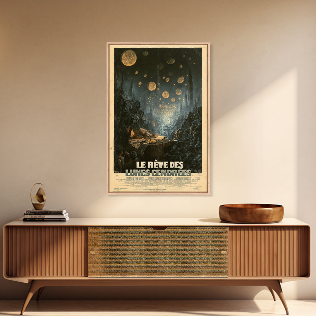 The Dream Of Ashen Moons, French Language Horror Movie Poster, 1960s Horror Art, Eldritch Cinema Wall Art, Framed Canvas Print