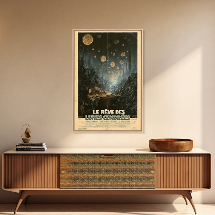The Dream Of Ashen Moons, French Language Horror Movie Poster, 1960s Horror Art, Eldritch Cinema Wall Art, Framed Canvas Print