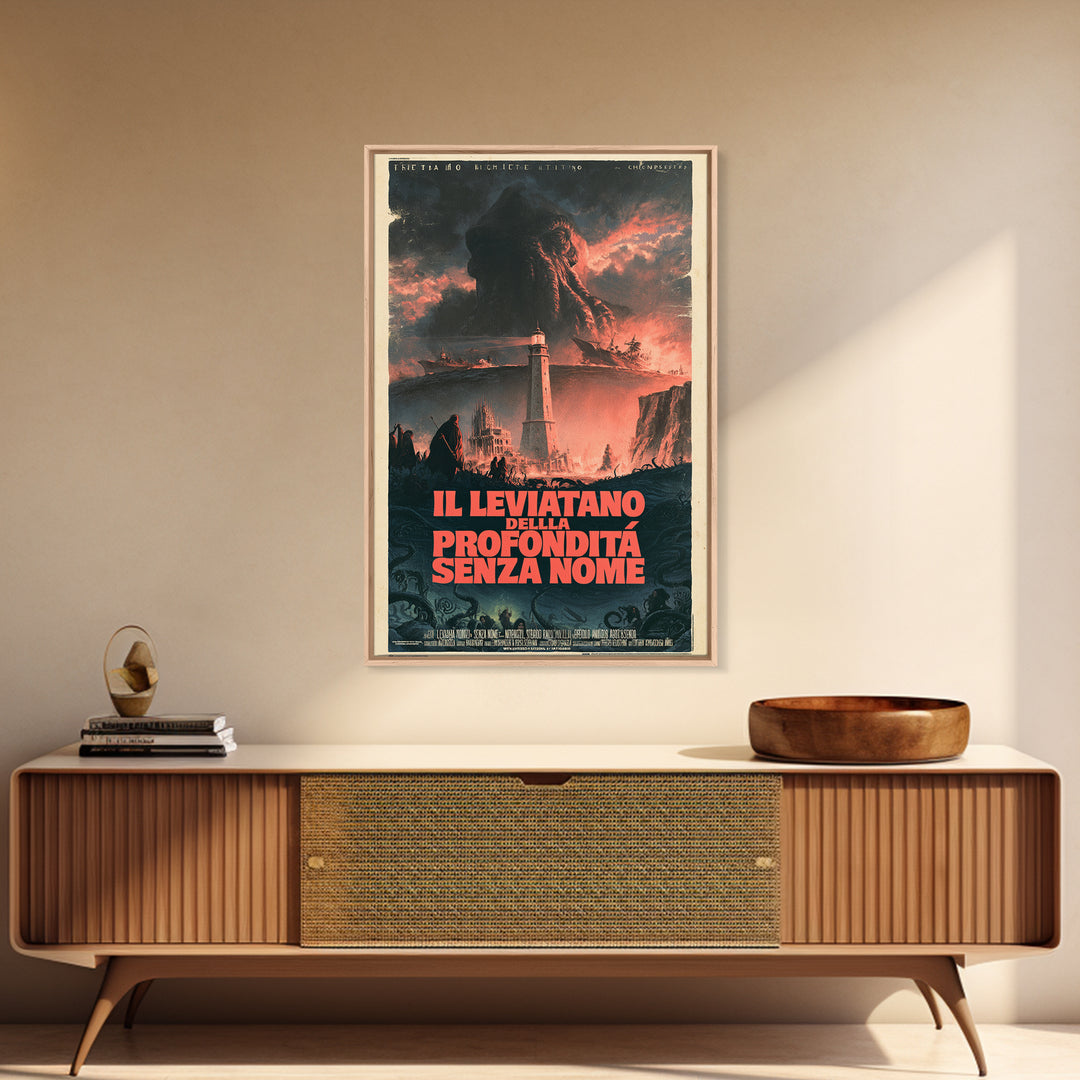 The Leviathan Of The Nameless Deep, Italian Language Horror Movie Poster, 1970s Horror Art, Gothic Cinema Wall Art, Framed Canvas Print