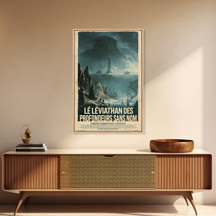 The Leviathan Of The Nameless Deep, French Language Horror Movie Poster, 1960s Horror Art, Classic Monster Poster, Canvas Print