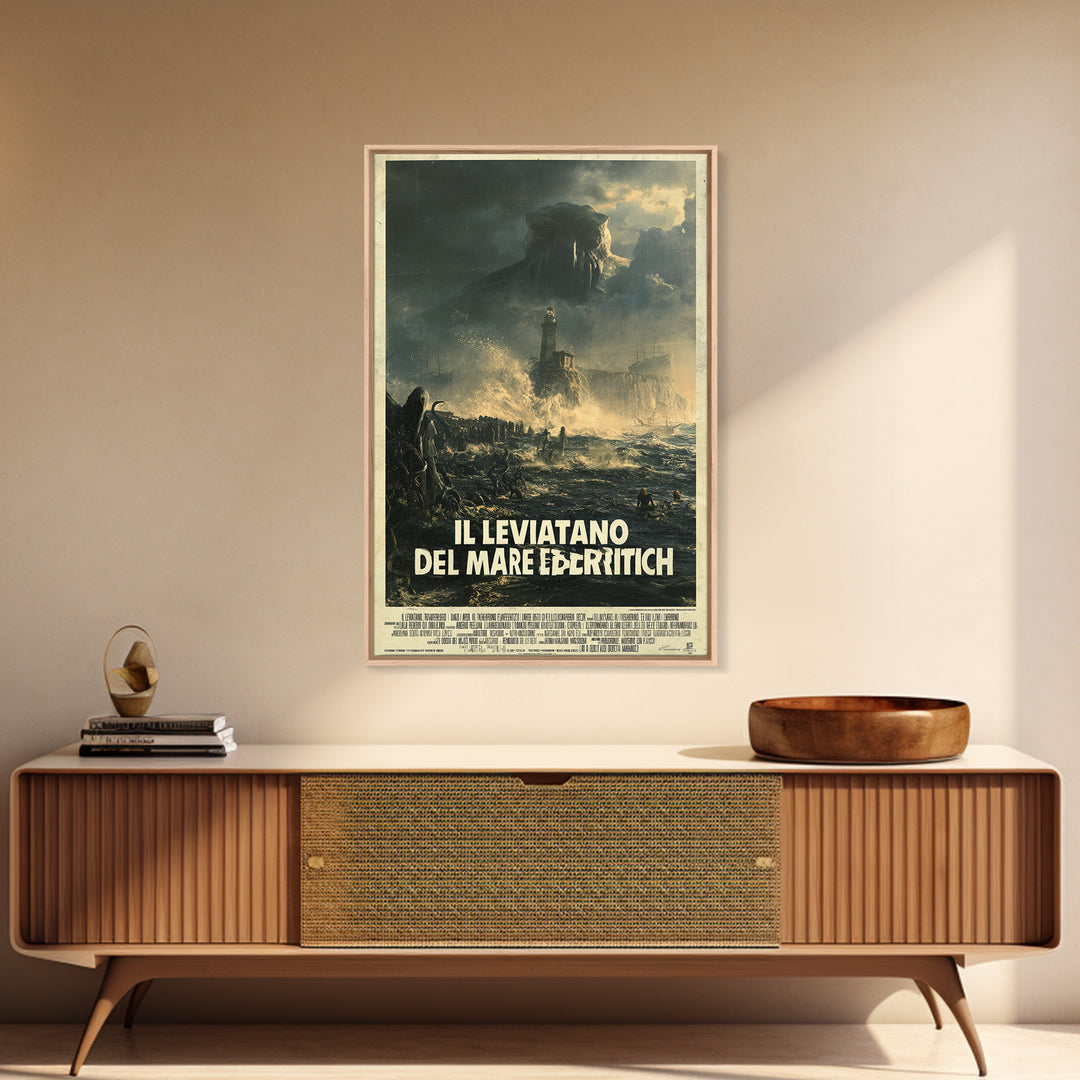 The Leviathan Of The Eldritch Sea, Italian Language Horror Movie Poster, 1970s Horror Art, Gothic Cinema Wall Art, Framed Canvas Print