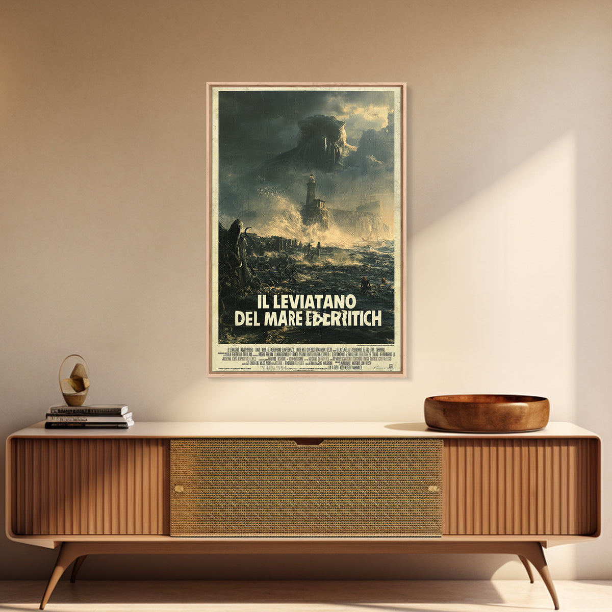 The Leviathan Of The Eldritch Sea, Italian Language Horror Movie Poster, 1970s Horror Art, Gothic Cinema Wall Art, Framed Canvas Print