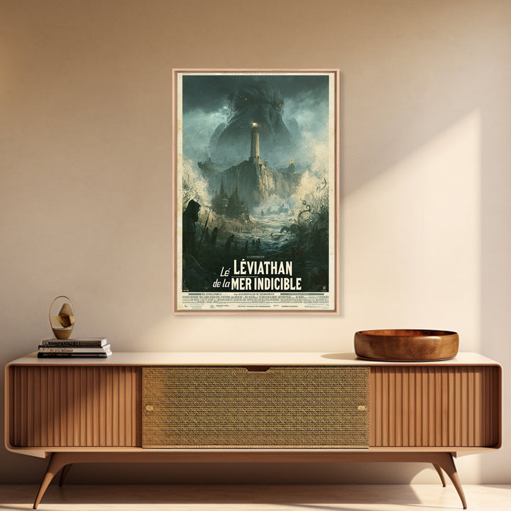 The Leviathan Of The Eldritch Sea, French Language Horror Movie Poster, 1960s Horror Art, Gothic Cinema Wall Art, Framed Canvas Print