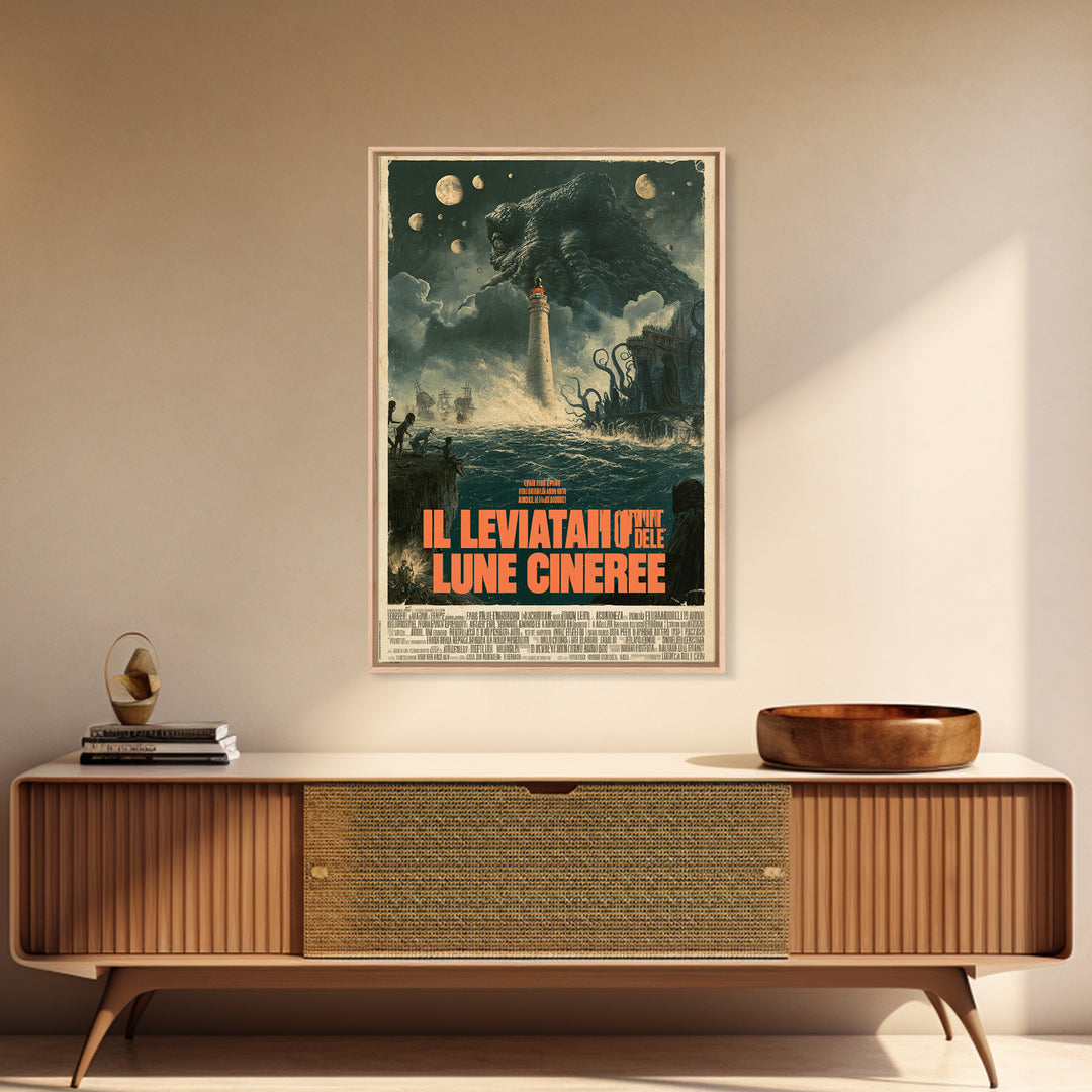 The Leviathan Of Ashen Moons, Italian Language Horror Movie Poster, 1970s Horror Art, Classic Monster Poster, Canvas Print, Dark Fantasy Art