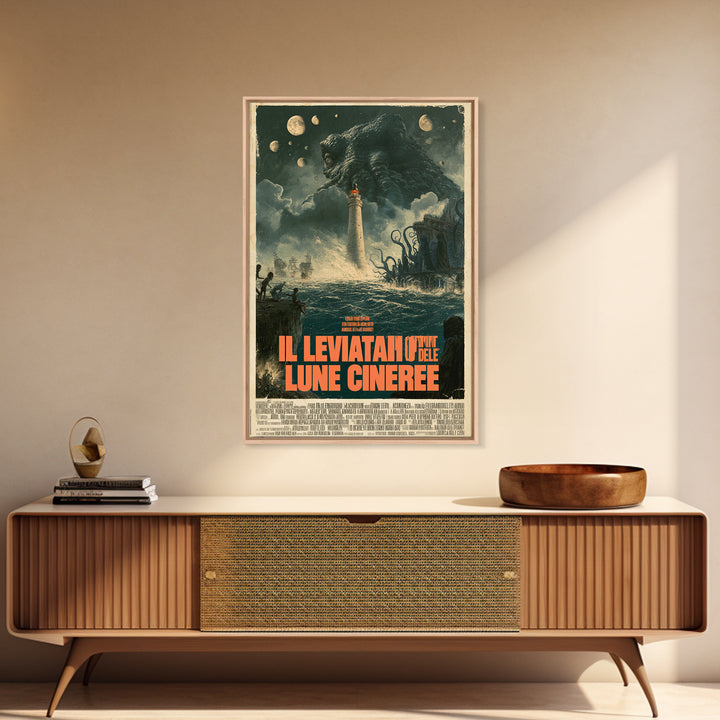 The Leviathan Of Ashen Moons, Italian Language Horror Movie Poster, 1970s Horror Art, Classic Monster Poster, Canvas Print, Dark Fantasy Art