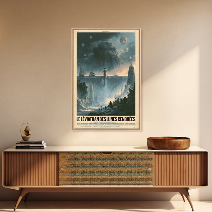 The Leviathan Of Ashen Moons, French Language Horror Movie Poster, 1960s Horror Art, Eldritch Cinema Wall Art, Framed Canvas Print