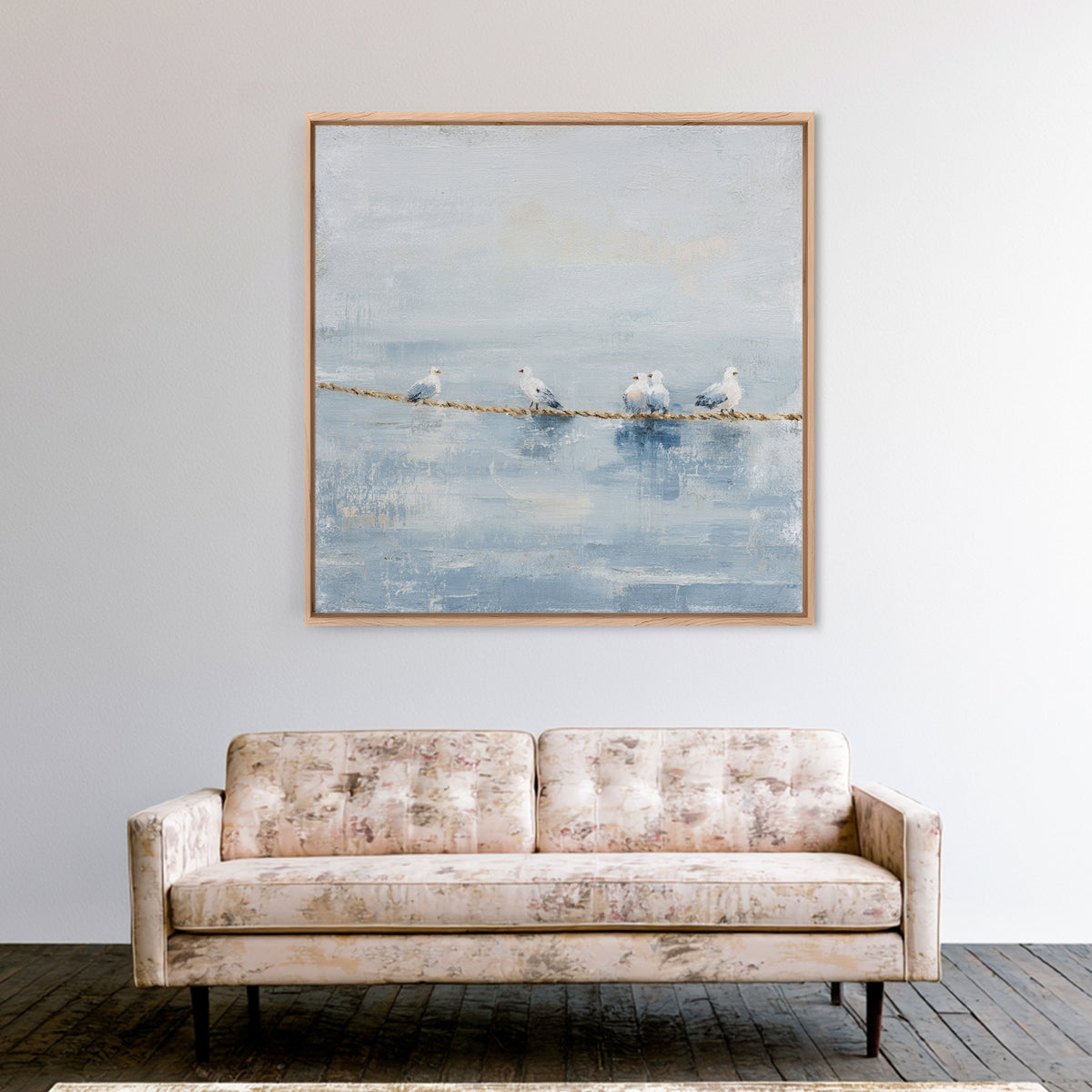 Seagulls Crossing a Muted Sky Canvas Print, Coastal Art, Landscape Painting, Coastal Decor, Fine Art, Coastal, Modern Decor, COA-1x1-10
